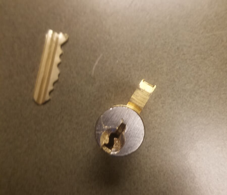 Broken key extracted from a lock cylinder by a Odessa Locksmith