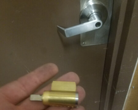 High security lock cylinder for commercial door upgrade in Dallas, TX