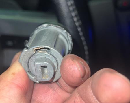Ignition lock cylinder during broken car key extraction in Temple