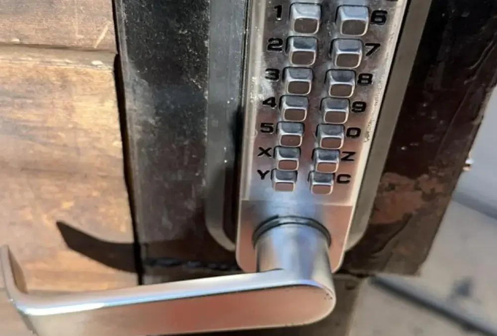 Keypad deadbolt installed on a residential door