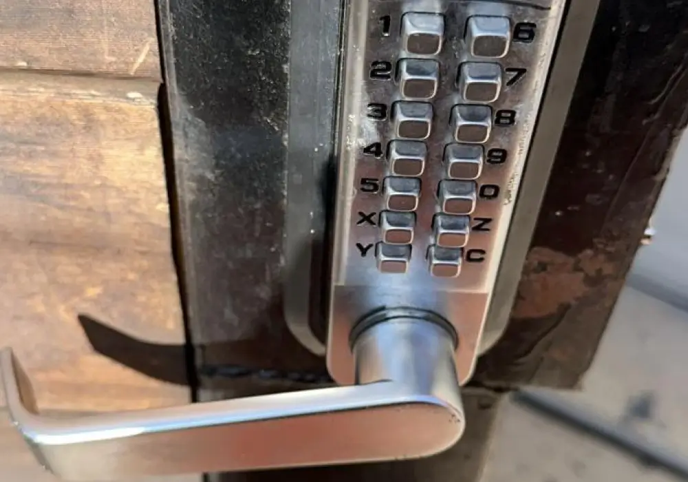 Keypad deadbolt installed on a residential door